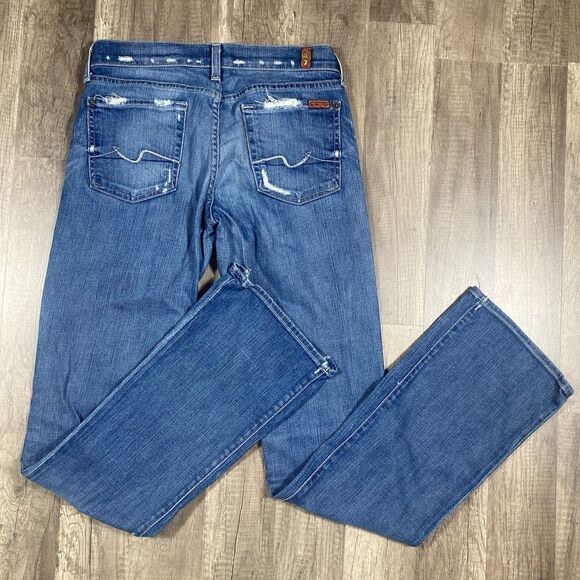 7 for All Mankind Women's Blue Bootcut Jeans Size 28X34 Long Distressed Western - Picture 2 of 10